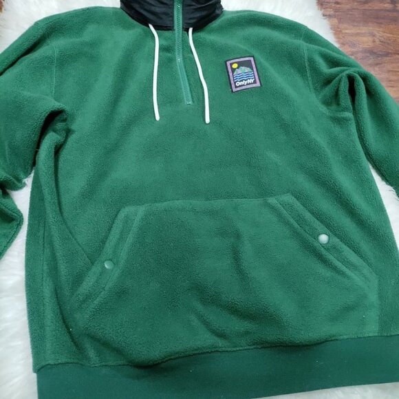 Vintage Only NY Mens M Long Sleeve Kangaroo Pocket Fleece Pullover Hoodie Green - Picture 4 of 10